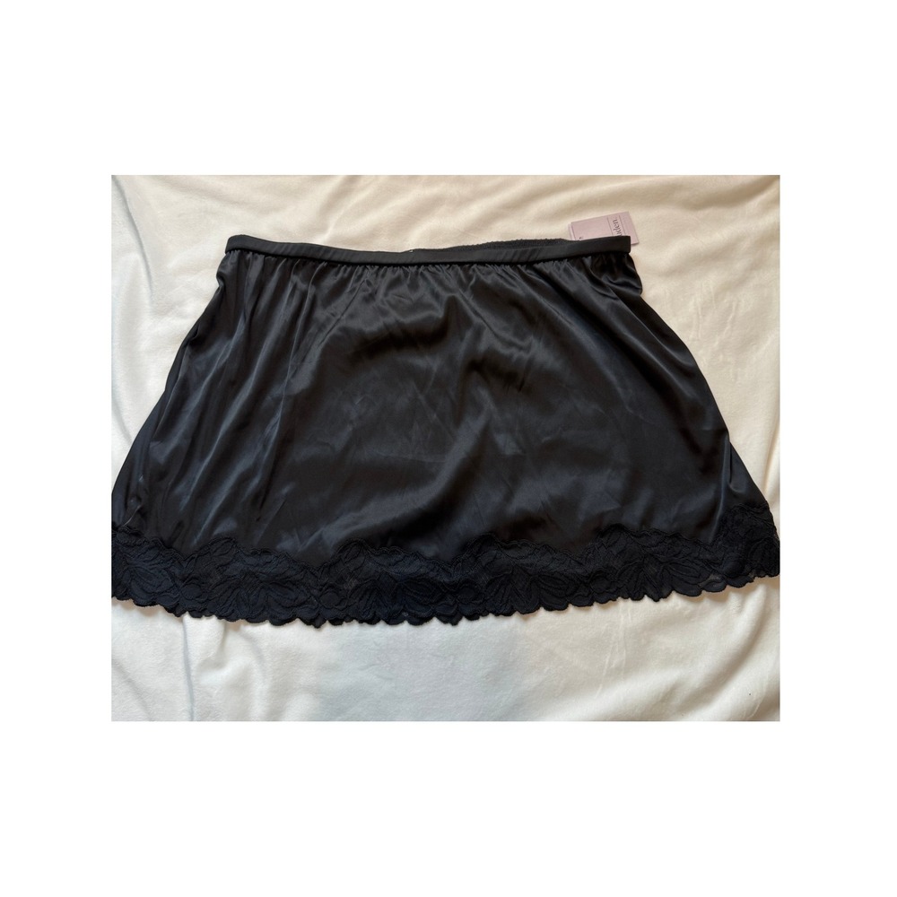 Auden Womens Black Satin Lace Trim Skirt XXL New With Tags